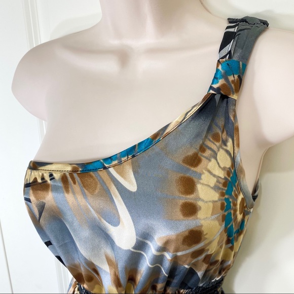Satin One Shoulder Retro Tie Dye Design Tank Top - Picture 13 of 15